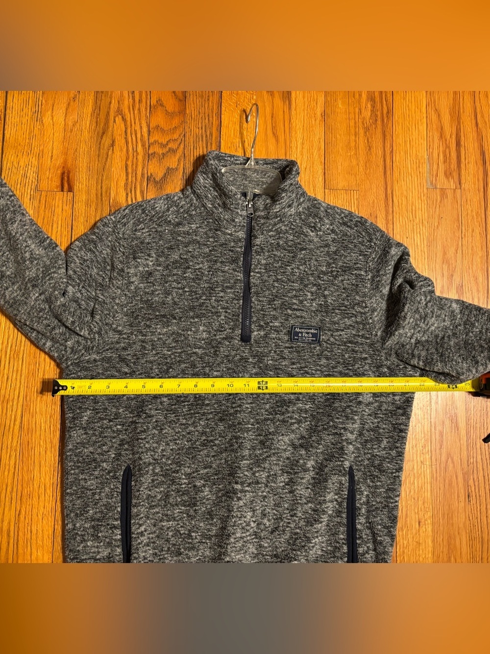 Abercrombie & Fitch Men's Heather Gray Half-Zip Sweater with Navy Trim - Picture 13 of 14